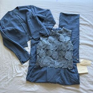 LanTing Bride Blue Lace Jumpsuit with Matching Jacket